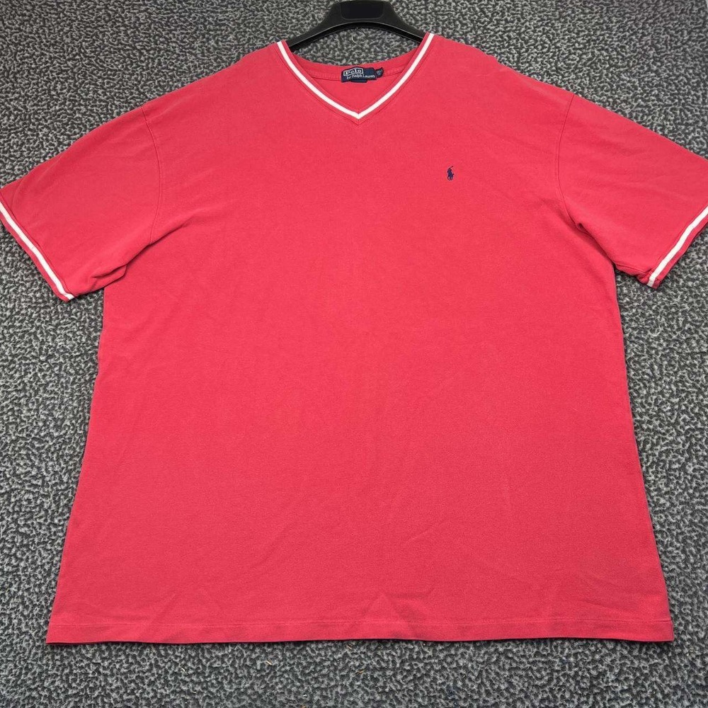 Vintage Polo Ralph Lauren Shirt Men 3XLT Red V-Neck Short Sleeve Cotton